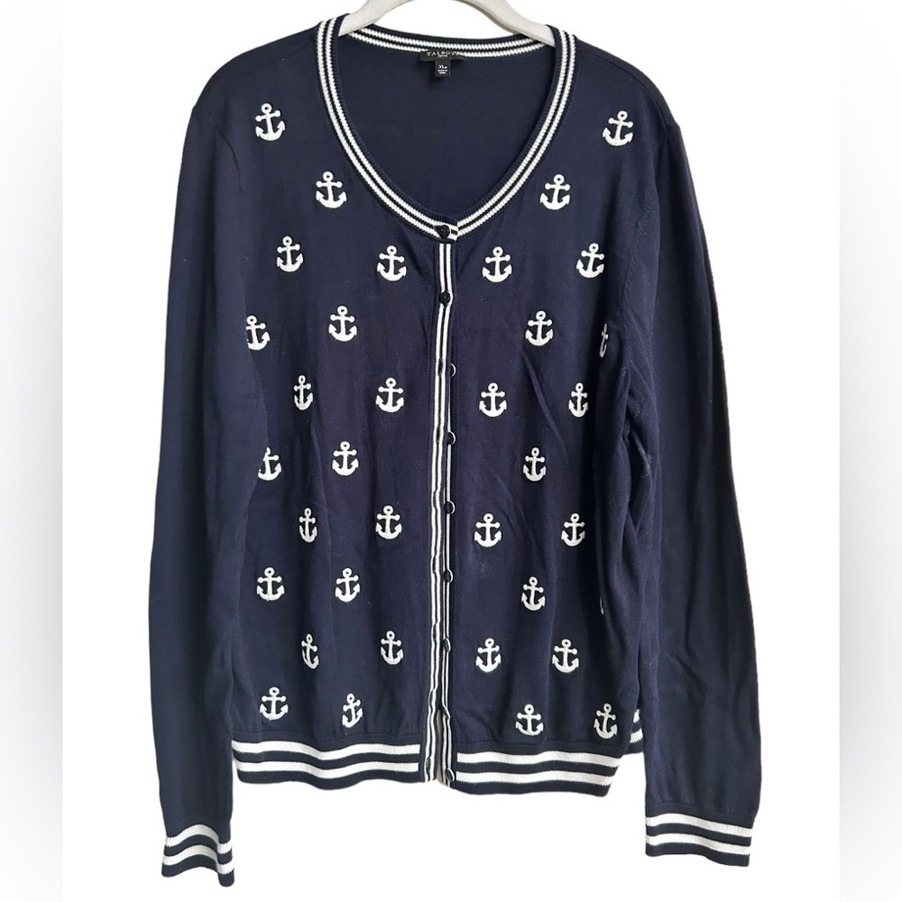 Talbots Navy Blue Anchor Cardigan Extra Large Petite